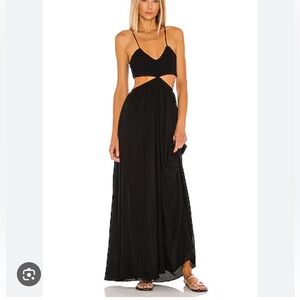 Indah Innocence Solid Smocked Black Dress